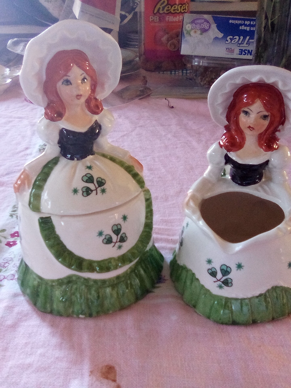 Vintage Lefton Irish Girl  Clover Sugar & Cream Pitcher